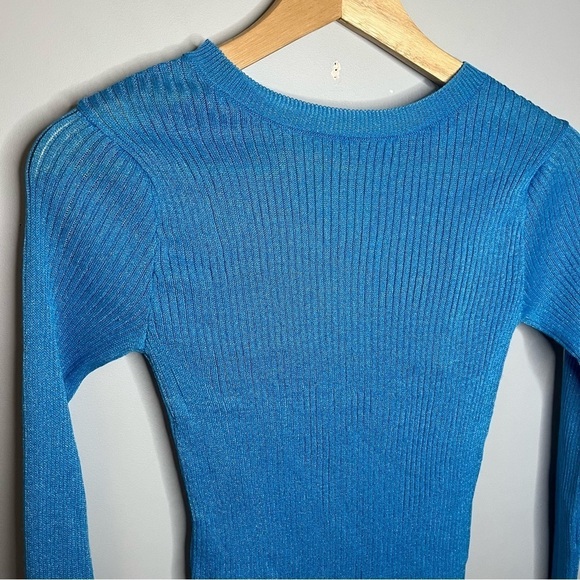 Mango Lace Up Back Cut Out Fine Ribbed Knit Sky Blue Sweater Size Small NWT - Picture 8 of 16